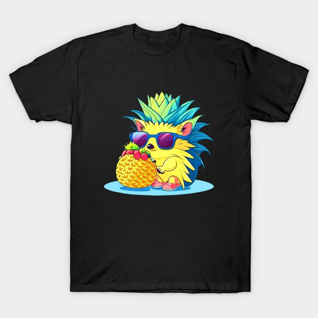 AI Hedgehog on black T-Shirt by EshiPaints